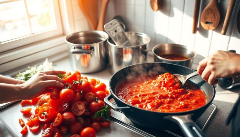 homemade tomato sauce with canned tomatoes