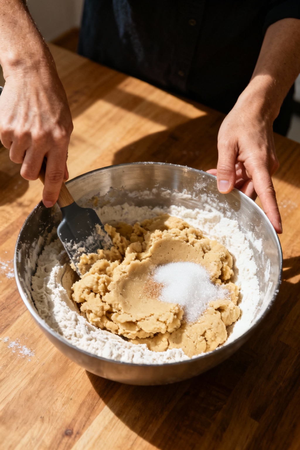 Bowl of sugar cookie dough with a spoon