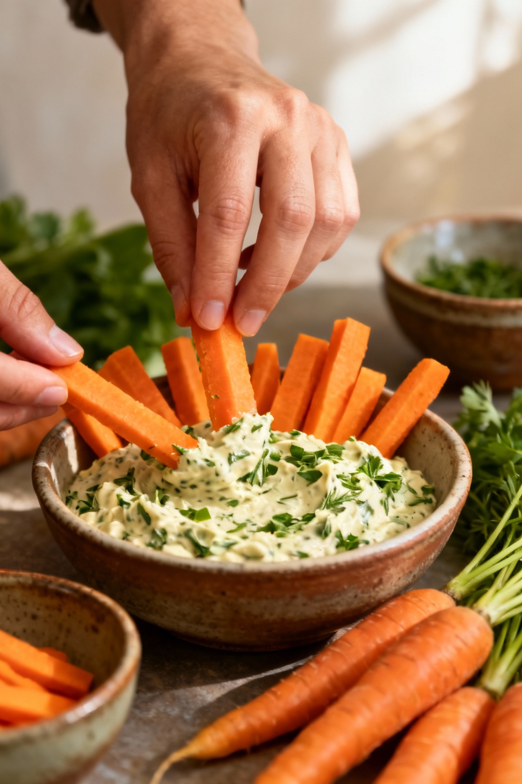 Fresh sliced carrots in a wooden bowl