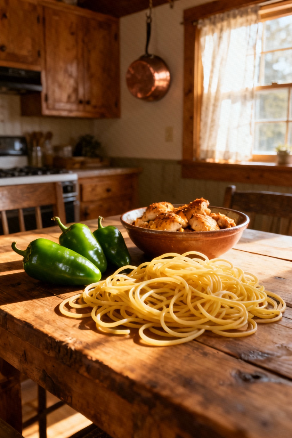Fork twirling creamy spicy chicken spaghetti with cheese pull