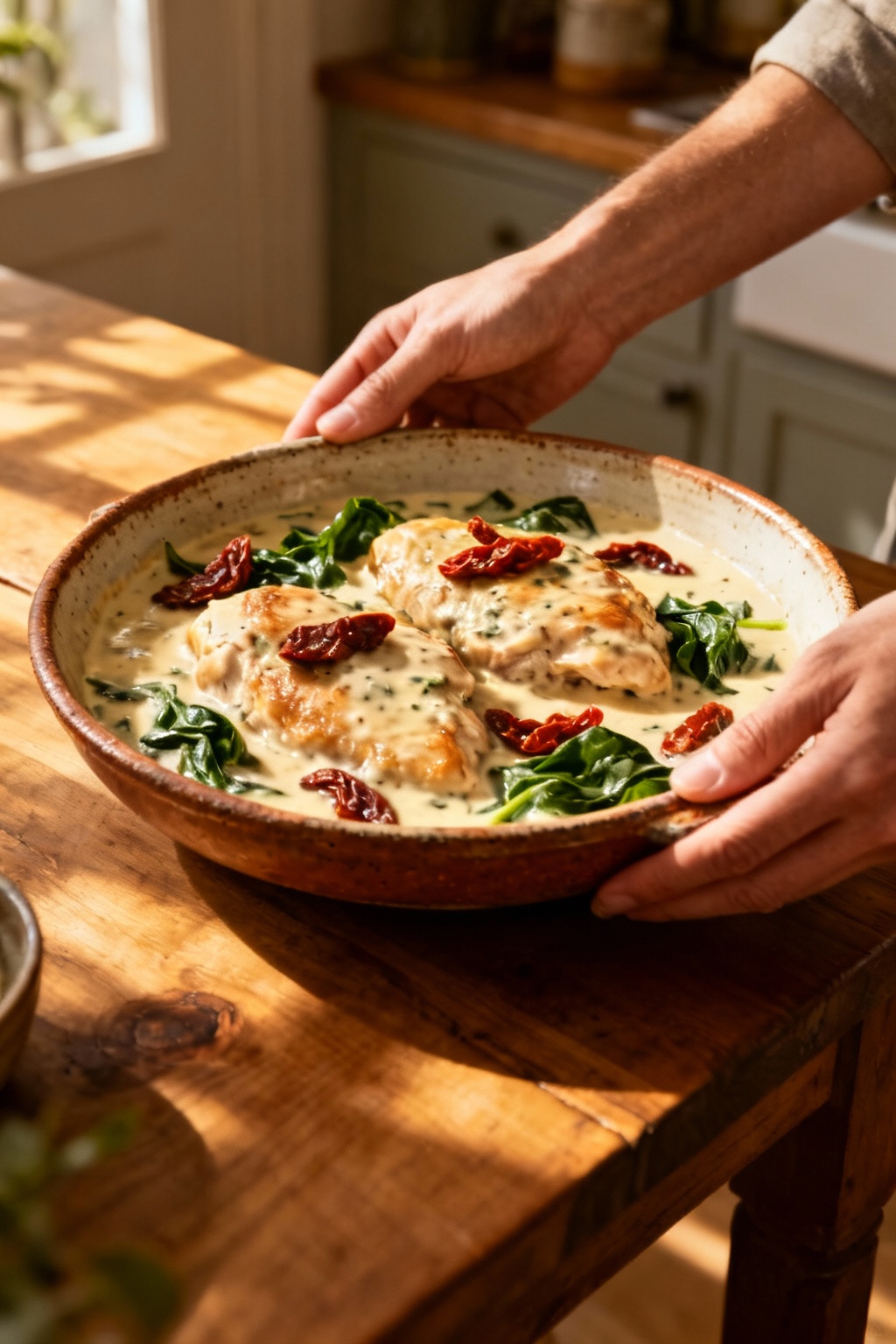 Tuscan Cream Chicken with sun-dried tomatoes and spinach