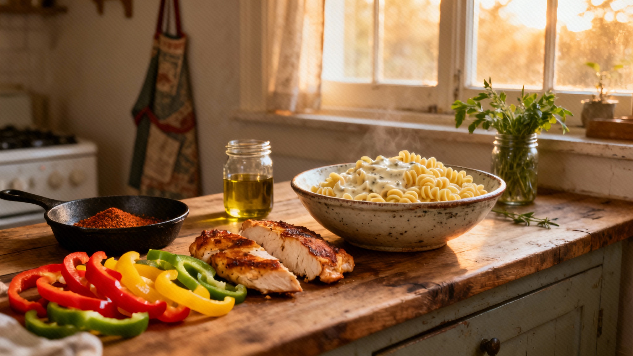 Quick & Creamy Cajun Chicken Pasta with tender chicken and colorful bell peppers