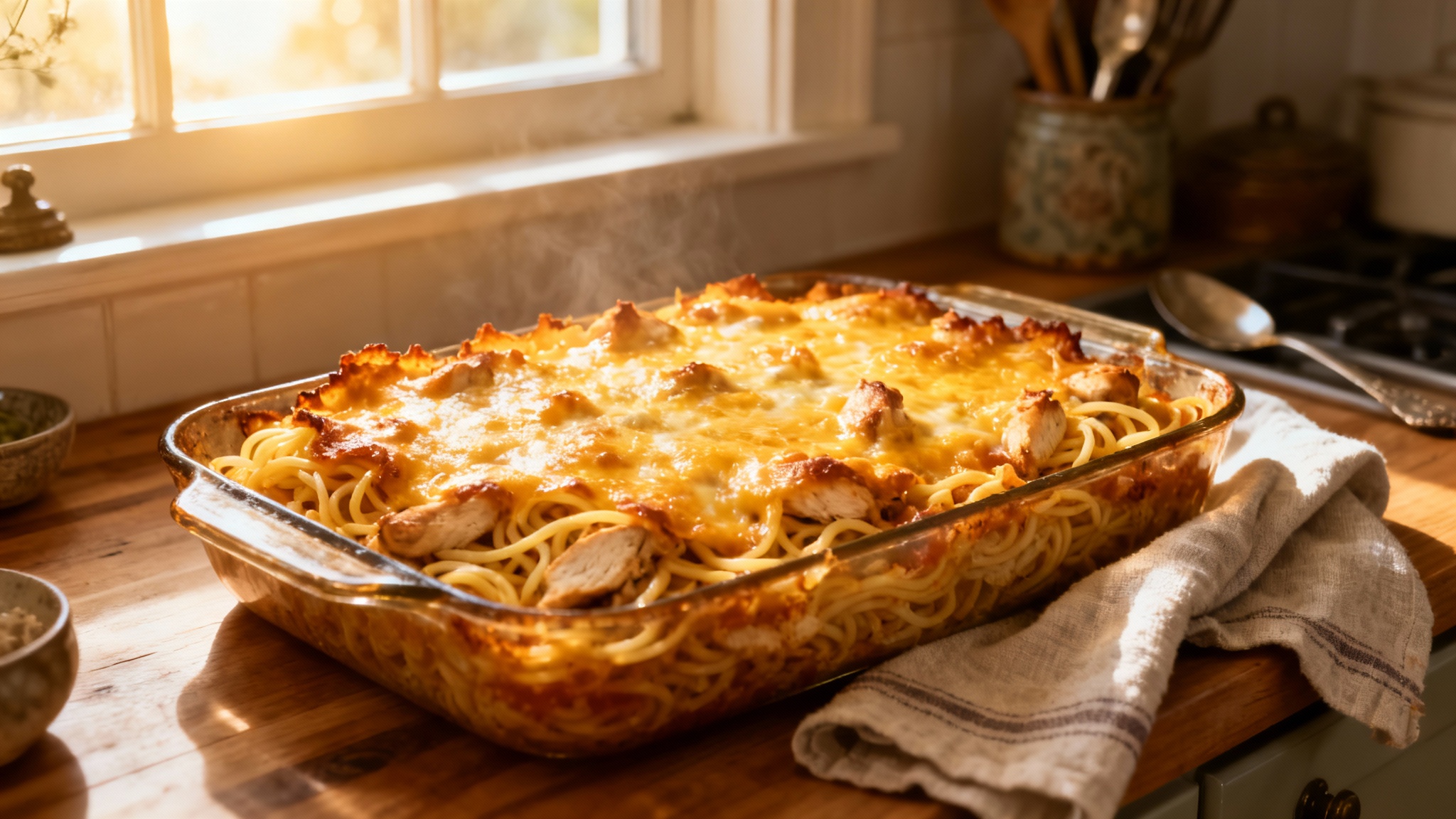 Creamy Southern Chicken Spaghetti Bake