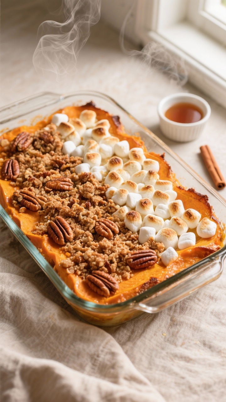 Cooking process, overhead: Overhead shot of a 9x13 baking dish just pulled from the oven, showing th