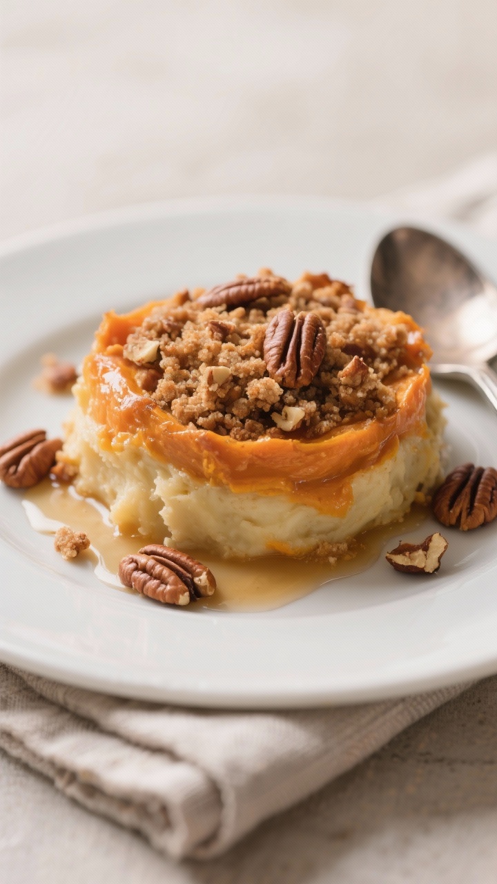 Final plated, close-up detail: Tight, three-quarter close-up of a single generous scoop of the casse